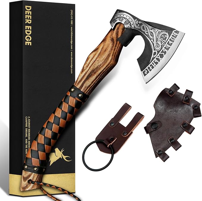 Carbon Steel Axe | Throwing Axe | Best Gift for him | Football Wrapped Handle with Leather Sheath