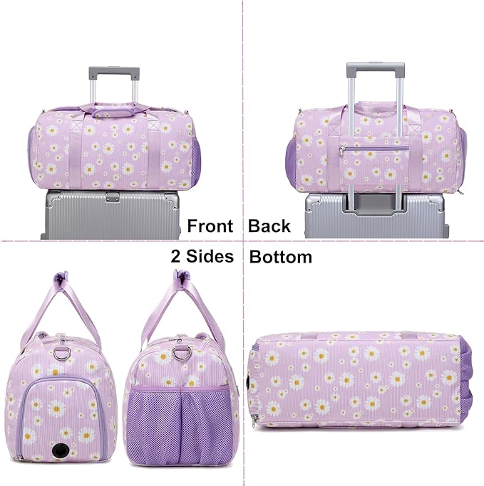 Dance Bag Ballet Bag for Girls Teen Travel Duffel Bags Sports Gym Bag Yoga Bags Cheer Bag Girls Weekender Bag Corduroy Daisy Dance Bag with Shoe Compartments(purple daisy)