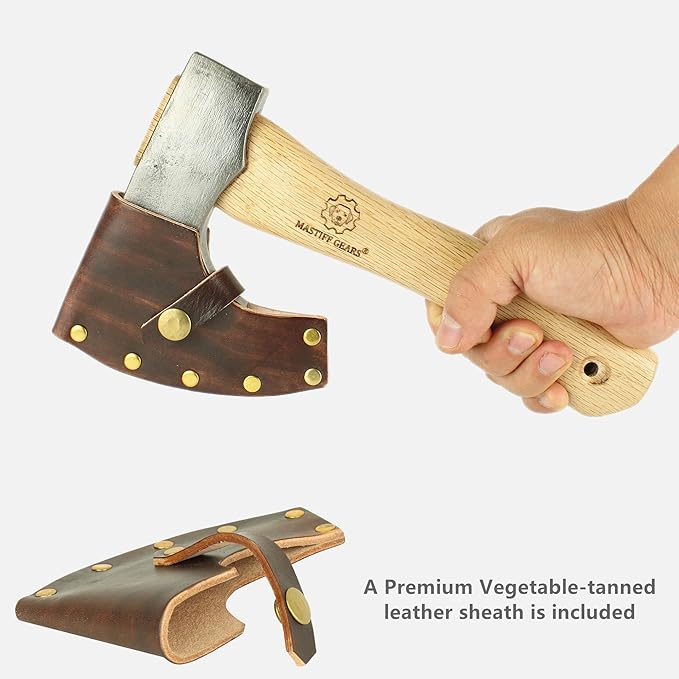 Mastiff Gears® Hand-Forged Wood Handle Hatchet: Versatile Carving, Camping, Wood Splitting Axes in Two Sizes for Outdoor Enthusiasts (Dwarven Axe)