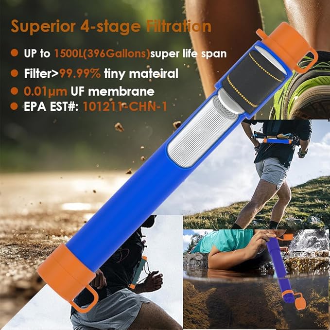 Straw Filter Water Bottle Outdoor Water Bottle with Filter Water Purifier Filtration Bottle Survival Emergency Hiking Travel and Backpacking Water Filter 17oz