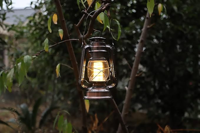 YAKii LED Vintage Lantern Metal Hanging Hurricane Lantern 12 LED Dimmer Switch Warm White Battery Operated Lantern Power Outage Indoor Camping Lighting Outdoor Brooklyn Lantern (Copper 2 Pack)