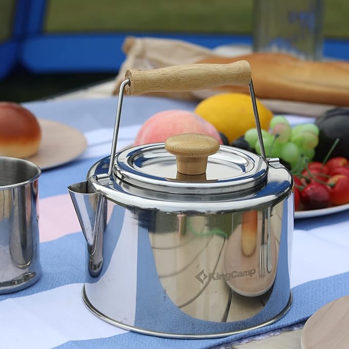 KingCamp 1.2L Camping Kettle Camp Tea Coffee Pot Large Outdoor Hiking Portable 1.27 Quart Camping Tea Kettle I 304 Stainless Steel