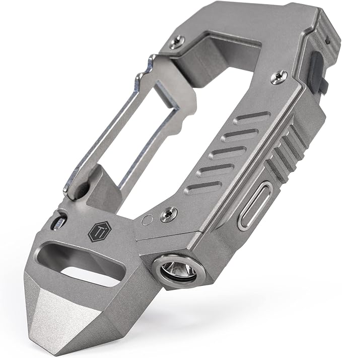 KeyUnity KF02 Titanium Multitool Carabiner Clip, 7 in 1 Multifunctional Keychain Flashlight for Camping, Hiking & Outdoor Activities