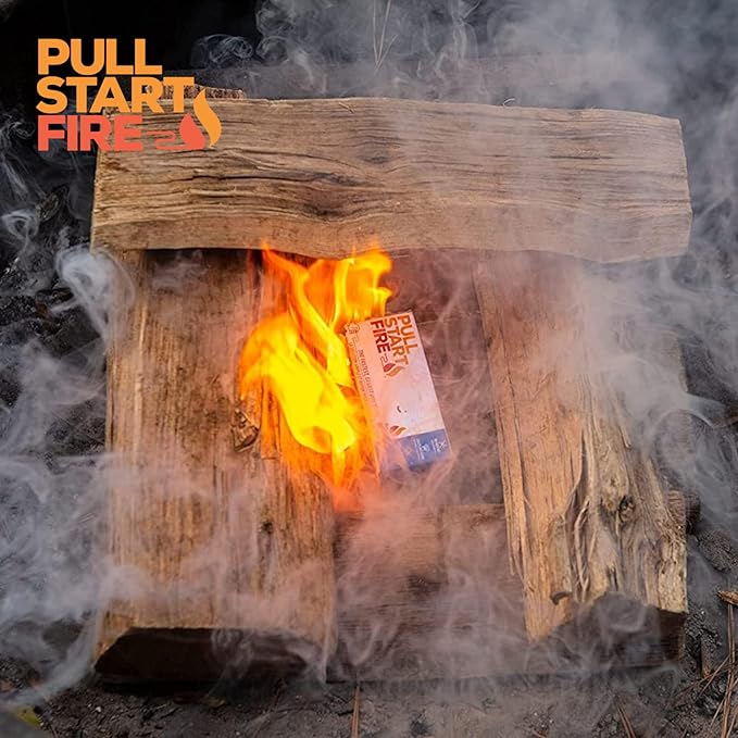 Pull Start Fire Pull String Firestarter | No Matches Required, Fire Starts in Seconds | for Campfires, Grill, Fireplace, BBQ | Lights Wet Wood, Easy to Use, Food Safe and Weather Resistant | 4 Pack
