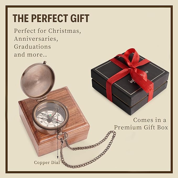 to My Son Compass with Wooden Box-Mom to Son Compass–Father to Son Gifts- to My Grandson -Graduation Day Gifts for Son-Birthday, Baptism, Graduation, Confirmation, Communion Compass for Women Men