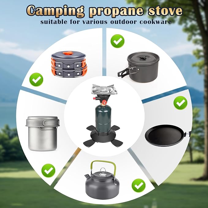 Camping Propane Stove, 10,000 BTU Portable Gas Stove, Propane Burner Camping Stove, Adjustable Flame Backpacking Stove for Outdoor Cooking