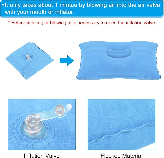PATIKIL Inflatable Pillow, 3 Pack Ultralight Camping Travel Pillow Desk Rest Neck Support for Hiking Backpacking Office, Blue