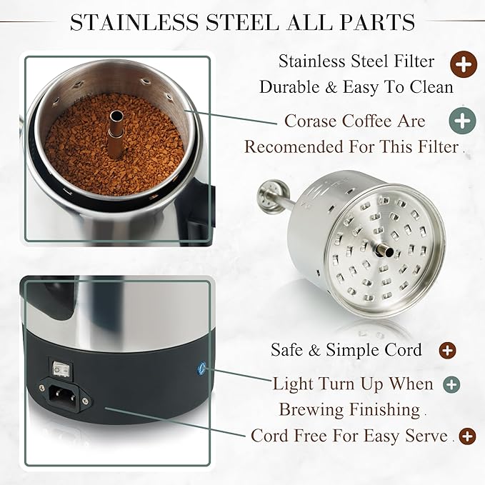 Moss & Stone Percolator Coffee Pot Electric 10 Cup, Stainless Steel Coffee Maker, Coffee Percolator Electric With Keep Warm Function, 10 Cups Stainless Steel Percolator With Coffee Basket