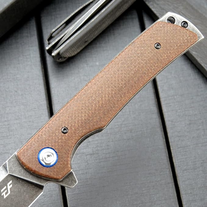 Eafengrow EF973 Folding Knife, D2 Steel Blade Micarta Handle Scale Pocket Knife Folder for Working Camping Hiking EDC Tool Knife(brown)
