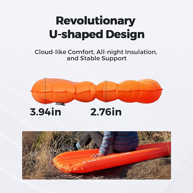 FLEXTAILGEAR Inflatable Sleeping Pad with 6R Value – Ultralight 2.8 Inch Camping Mattress, 4 Seasons Compact Backpacking Gear Essentials for Camping, Traveling, Hiking and Tent