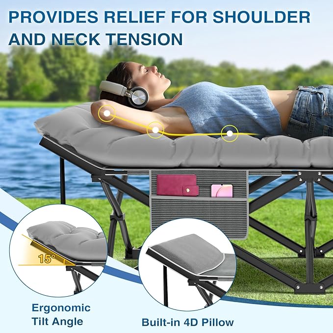 ZENPETIO Oversized XXL Folding Camping Cot, Heavy Duty Sleeping Cot for Adults with Mattress and Pillow, Portable Cot Bed with Carry Bag for Outdoor Camp Travel Home Guest Office, 78x32x18