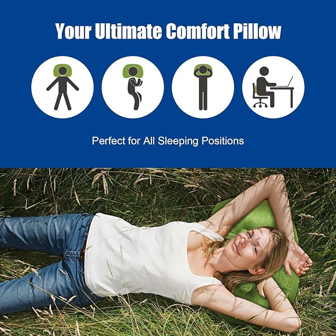 DAWNTREES Inflatable Pillow for Camping,Portable Compressible Ultra-light Travel Inflatable Pillow for Sleeping,Support The Neck and Lumbar,Backpacking Essentials (Green)