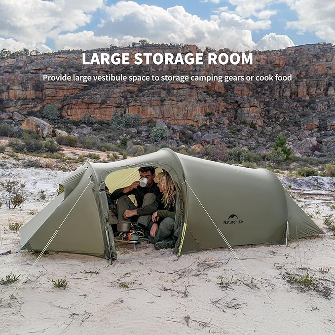 Naturehike Opalus 2/3 Person Tunnel Tent, Lightweight Backpacking Tent with Vestibule, Double Wall 4 Season Tents for Camping