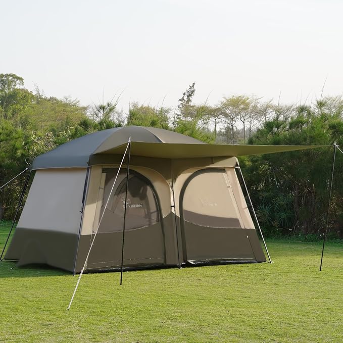 Vidalido Tents,6-8 Person Camping Tent with Extended Vestibule,2 Room Weather Resistant Family Tents,Easy Install Waterproof Outdoor Tent for Backpacking and Camping Hiking