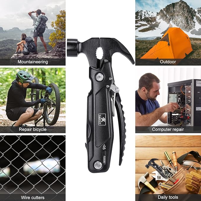 Multi-Tool Hammer Multi-Functional 15 in 1 Mini Pliers Camping Gear Survival Tool for Men, DIY Handyman, Father/Dad, Husband, Boyfriend, Women, All in One Survival Tools Small Hammer Multitool
