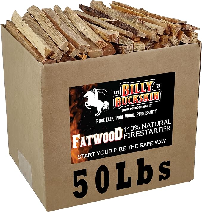 Billy Buckskin Co. 50 lb. Fatwood Fire Starter Sticks | Easy & Safe Fire Starter | Start a Fire with just 2 Sticks | Works in Any Weather Conditions | 50 lb Box