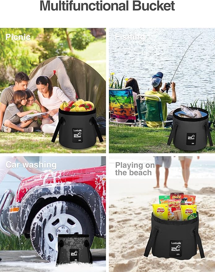 Luxtude Collapsible Bucket with Handle, 5 Gallon(20L), Portable & Ultra Lightweight Outdoor Basin Bucket, Folding Bucket for Fishing, Camping, Hiking