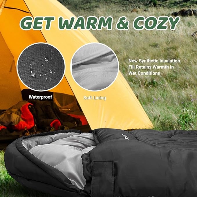 KINGROCK Sleeping Bags for Adults Backpacking Lightweight Waterproof- Cold Weather Sleeping Bag