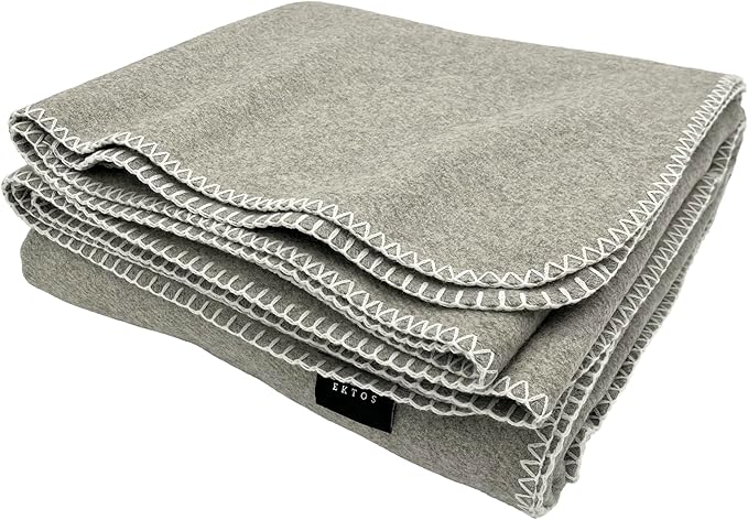 EKTOS 100% Virgin Wool Blanket, 90" x 108", Temperature Regulating, Perfect for Bed (Light Gray, King Size)