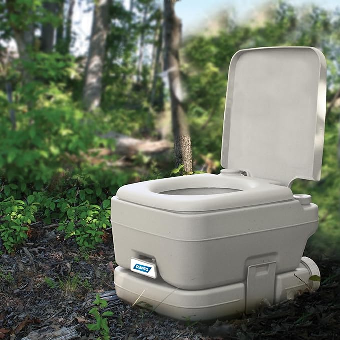 Camco 2.6-Gallon Portable Toilet - Features Detachable Holding Tank w/Sealing Slide Valve & Bellow-Type Flush - Easy Transport w/Compact Lightweight Design & Carry Handle - Gray (41531)
