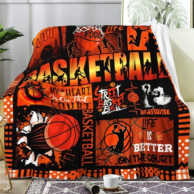 Basketball Blanket for Girls Boys Team,Super Warm Basketball Throw Blankets Bed Bedding Sofa Basketball Gifts for Adults Women Men Basketball Lovers 80"x60"