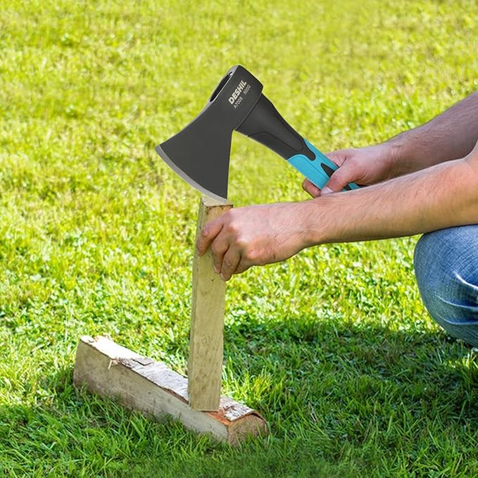 10” Outdoor Hatchet Forged Carbon Steel Heat Treated Hand Maul Tool, Fiberglass Shock Reduction Handle with Anti-Slip Grip,Blue