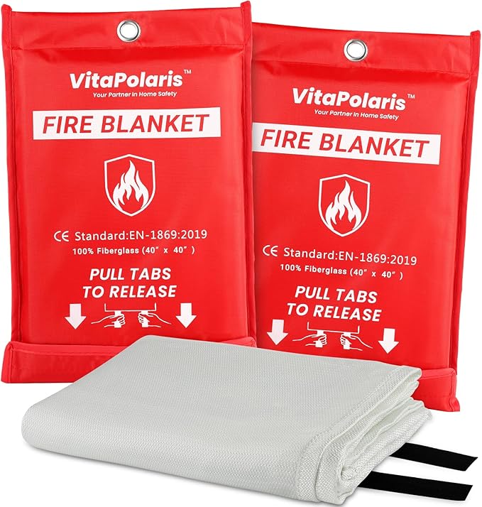 2024 Heavy-Duty Emergency Fire Blanket for Home and Kitchen - 40” x 40” Fiberglass Fire Blanket - Class K Fire Blanket for Home,Kitchen,Grill,Car (2PACK)