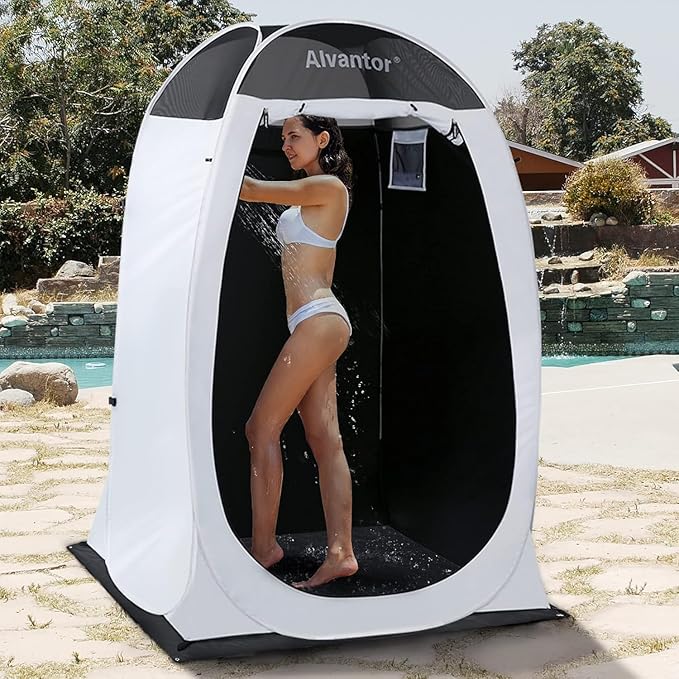 Alvantor Shower Tent Pop Up Changing Room Outdoor Shower Enclosure Pop Up Privacy Tent Toilet Tent Camping Dressing Portable Shelter Teflon Coating Fabric 4โx4โx7' Patent Pending, White