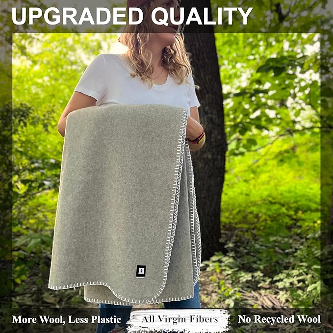EKTOS 100% Virgin Wool Blanket, 50" x 60", Great Couch Throws, Lap Blankets (Light Gray, Throw Size)