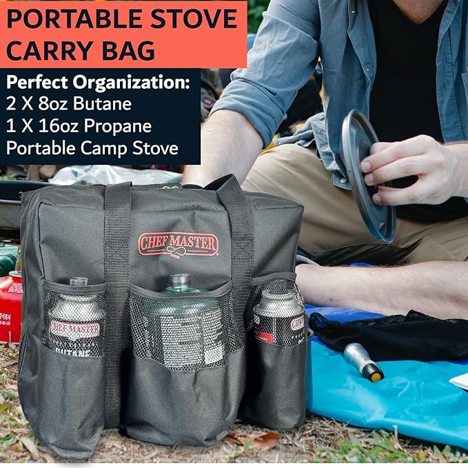 Carry Bag for Camp Stove & Butane Fuel, Travel Camping Bag for Butane Fuel Canister, Portable Butane Camping Stoves, Dual Fuel Stove, Outdoor Camping Essentials for Travel, Picnic by Chef Master 90080