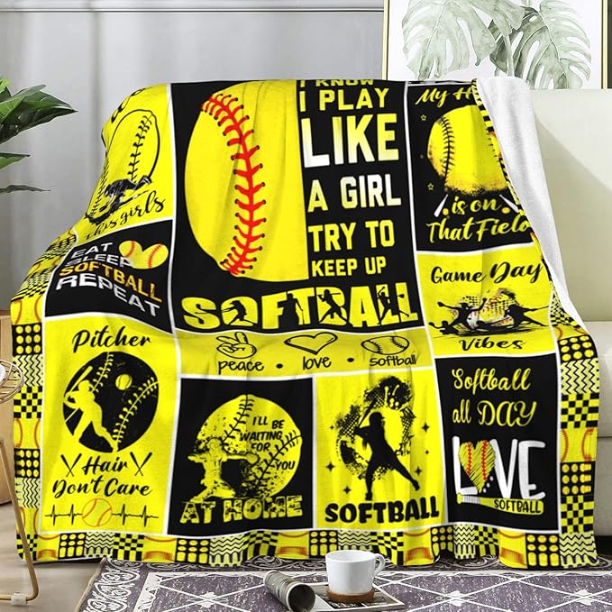 Softball Blanket Gifts for Girls Women Men Team,Soft Cozy Sport Softball Blankets and Throws Bed Bedding Outdoor,Funny Softball Gifts for Kids Boys Softball Lovers 50"X40"