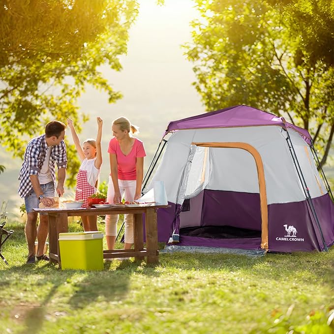 CAMEL CROWN Cabin Tent with 1-Minute Setup, 4/6 Person Instant Tent with Weatherproof Floor