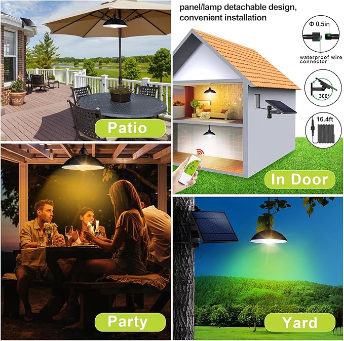 intelamp Solar Pendant Lights, 2 Pack Solar Shed Lights by Remote Control Solar Powered Indoor & Outdoor Lights Hanging Lights for Storage Room Home Yard Porch Balcony (2 Pack)