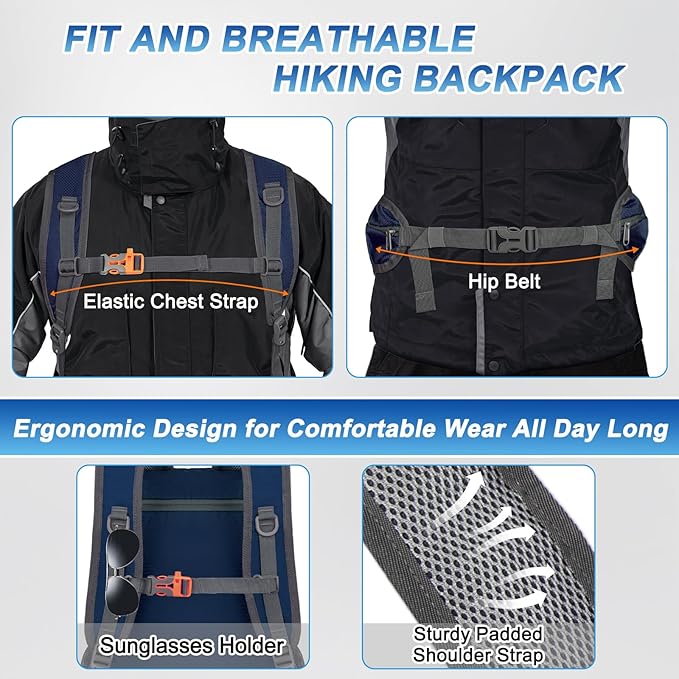 BKNOOU 40L Lightweight Hiking Backpack Packable Camping Backpack Waterproof Hiking Daypack Men Women Foldable Travel Daypack