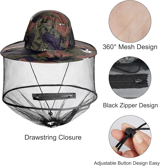 Sucrain 2 Pack Mosquito Head Net Hat Sun Hat Garden Bug Hat with Hidden Net Mesh for Outdoor Gardening Beekeeping