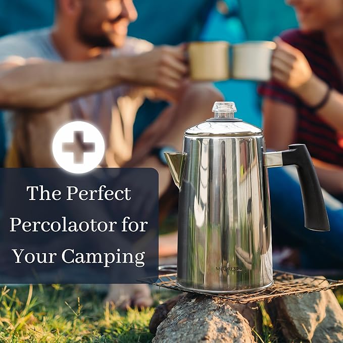 Mixpresso Stainless Steel Stovetop Coffee Percolator, 52 oz Classic Percolator Coffee Pot, Excellent As Camping Pot, 12 Cup Stainless Steel Camping Coffee Makers, Cool-Touch Handle.