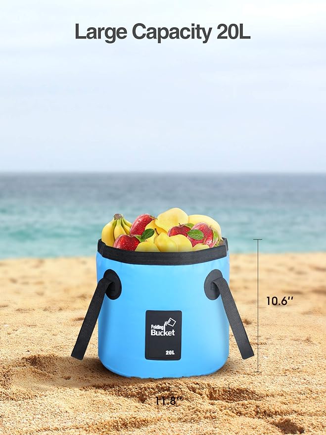 Luxtude Collapsible Bucket with Handle, 5 Gallon(20L), Portable & Ultra Lightweight Outdoor Basin Bucket, Folding Bucket for Fishing, Camping, Hiking