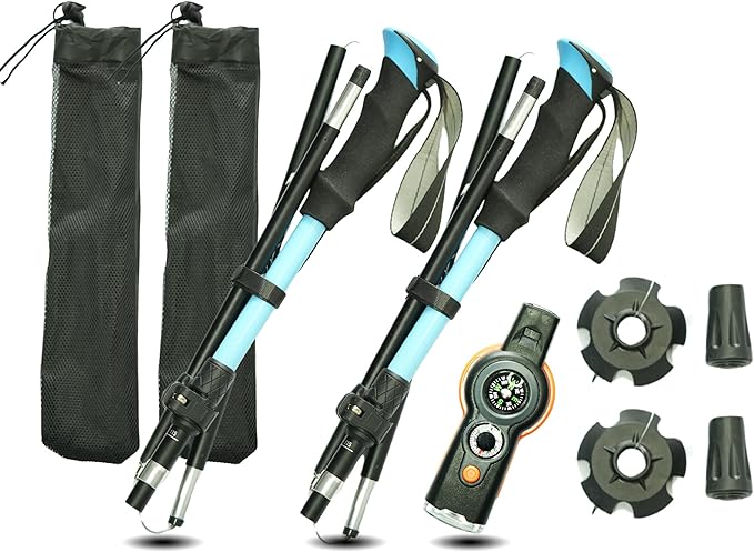 Folding Trekking Poles, Hiking Travel Poles, Hiking Equipment, Lightweight Trekking Poles, Suitable for Men and Women, The Elderly and Children,with an Outdoor Compass