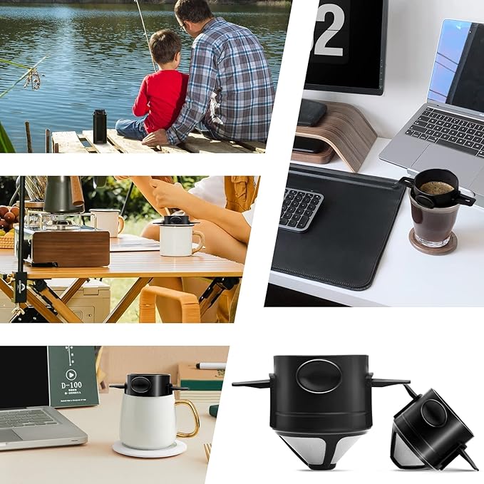 Pour Over Coffee Dripper, Reusable Stainless Steel Pour Over Coffee Filters, Easy to Clean Camping Coffee Filter, Portable Collapsible Coffee Maker, Paperless Travel Coffee Makers