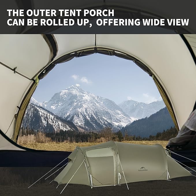 Naturehike Opalus 2/3 Person Tunnel Tent, Lightweight Backpacking Tent with Vestibule, Double Wall 4 Season Tents for Camping