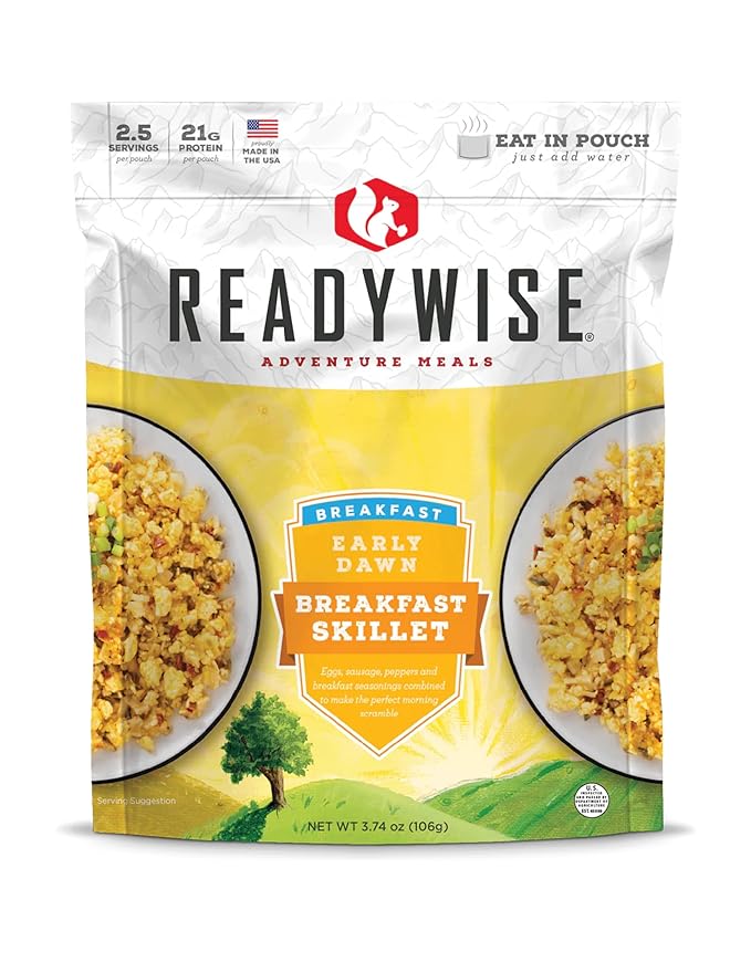 READYWISE - Outdoor Breakfast Skillet, 2.5 Servings, Pack of 1, Emergency Preparedness, Freeze Dried Food, MRE, Snack Pack, Survival Food, Emergency Food for Backpacking, Camping, and Hiking