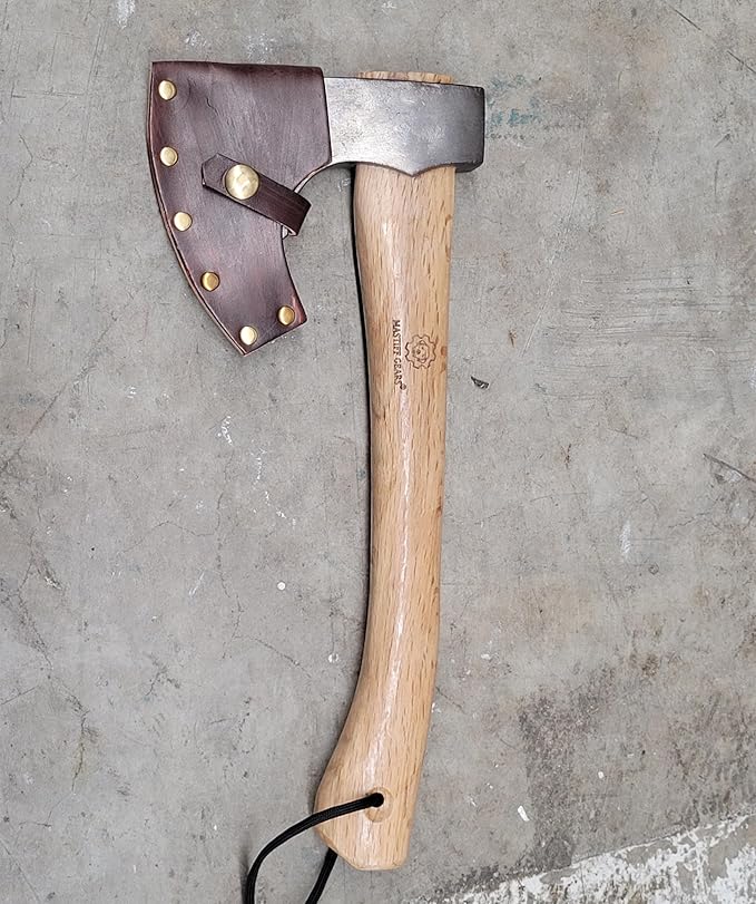 Mastiff Gears® Hand-Forged Wood Handle Hatchet: Versatile Carving, Camping, Wood Splitting Axes in Two Sizes for Outdoor Enthusiasts (Orcish Axe)