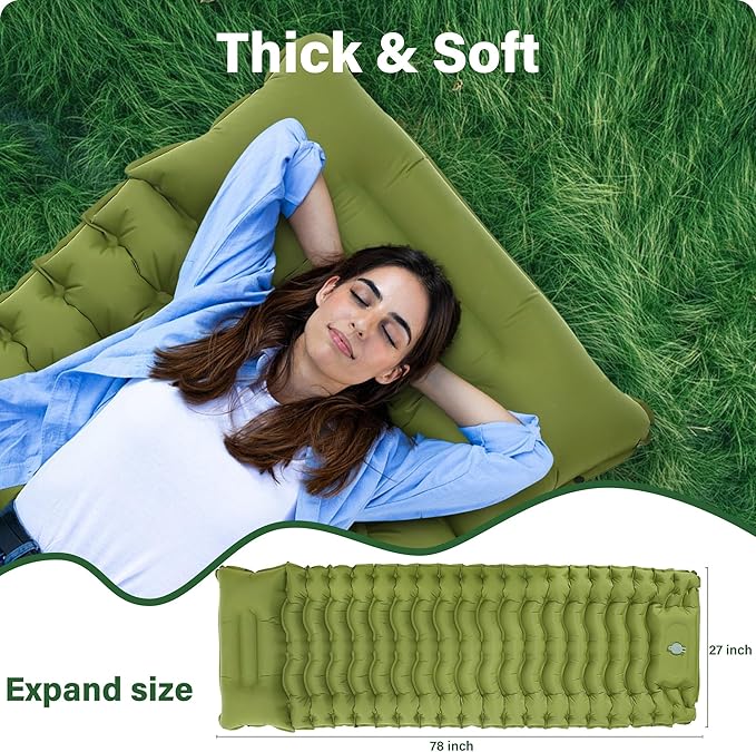 Sleeping Pad for Camping, Self Inflating Ultra Lightweight Sleeping Pad Backpacking Air Mattress Camping Mat with Pillow, Built-in Foot Pump Protable Sleeping Pads for Camping Tent 78x27 Inch