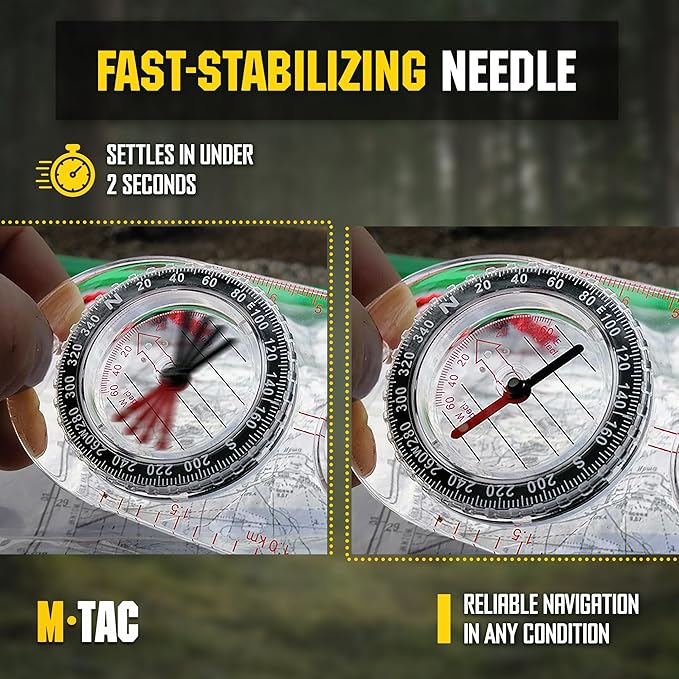 M-Tac Orienteering Compass for Map Reading - Baseplate Compass Survival Hiking Hunting Navigation