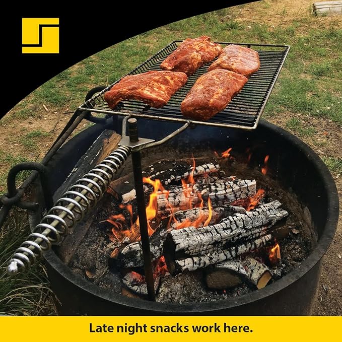 Stromberg Carlson Stake & Grill, Camping Grill, Open Fire Cooking Equipment, Fire Pit Accessories, Campfire Grill Grate, 15"x22" w/ 36" Long Stake