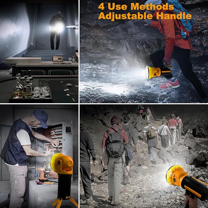 Rechargeable Work Light, Gifts for Dad 5000 Lumen LED Work Lights with Foldable Tripod Stand, Detachable Handheld Flashlight, Cordless Job Site Lighting for Camping Hiking, Large
