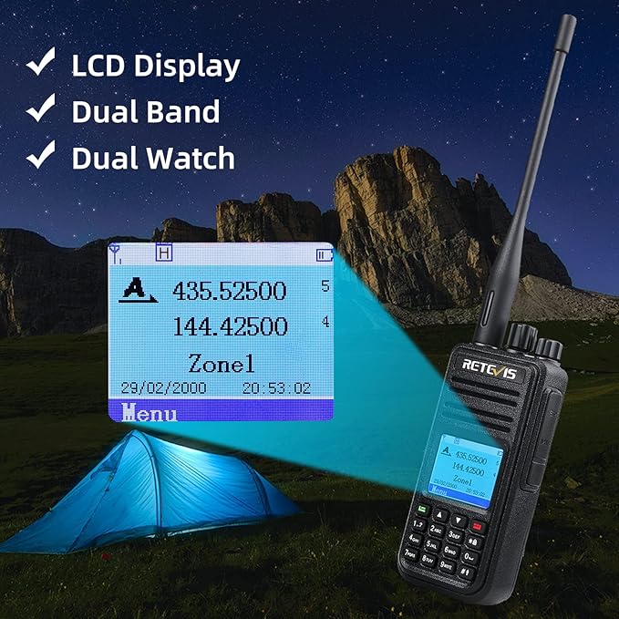 Retevis RT3S Dual Band DMR Radio, Digital Analog 2 Way Radio with GPS APRS, 3000Ch 120000 Contacts 2000mAh, Long Range Handheld Walkie Talkie for Traveling Hiking (Black 1 Pack)