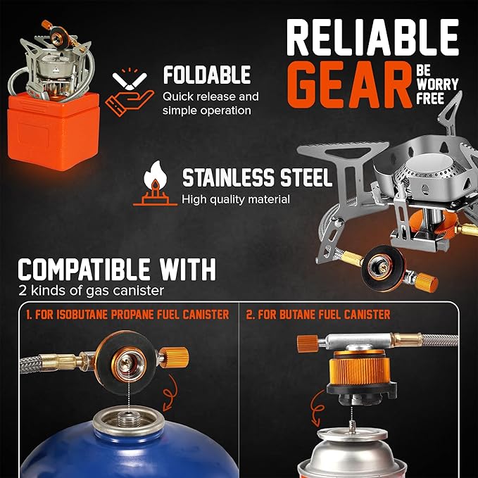 Camping Cookware Mess Kit Set with Stove - Backpacking Compact Camping Cookware, All in One Non-Stick Camping Cooking Set, Portable Stove, Hiking, Picnic, Outdoor & Camping Cookware Set