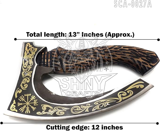SHINY CRAFTS-Norse Viking Axe Wedding Gifts Camping Axe Berserker Axes-Handmade Viking Pizza Axe Authentic Medieval Pizza Cutter Axe with Carved Handle & Leather Sheath (VBA-27-A)