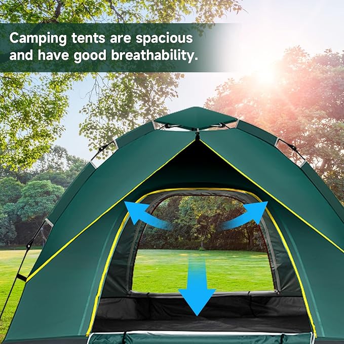KOMCLUB Camping Tent 1/2/3 Person Tents for Family Camp Tent Waterproof Windproof Outdoor for Backpacking Hiking Easy Setup with Storage Bag,8 Ground ding,4 Windproof Rope